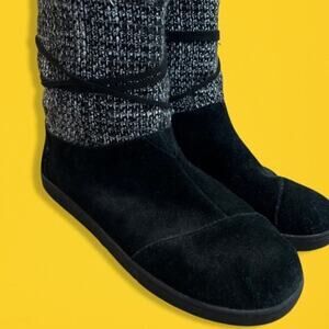 TOMS Kid's Girl's Nepal Boots Black Suede with Metallic Wool Size 6